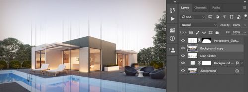 آموزش ایجاد افکت اسکچ معماری در فتوشاپ